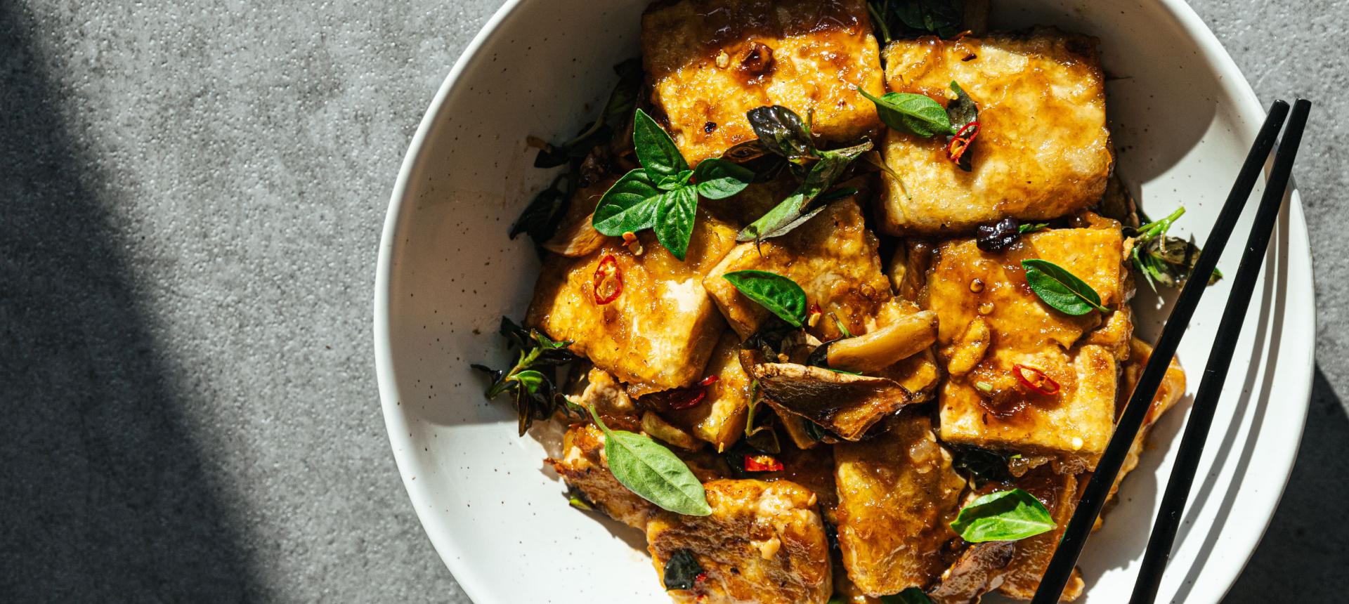 Bowl of tofu in a sauce