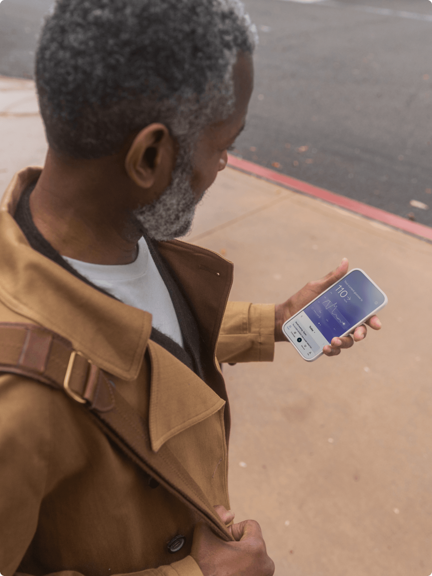 Woman looking at phone with data