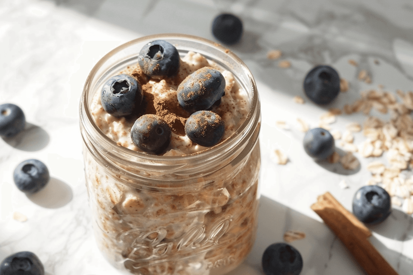 Easy protein-packed cinnamon blueberry overnight oats recipe 