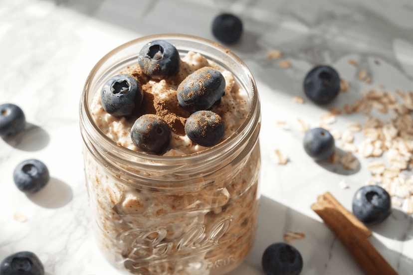 Image for Easy protein-packed cinnamon blueberry overnight oats recipe 